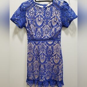 Hidden Label Royal Blue Crochet Lace Dress, Lined, Size Small